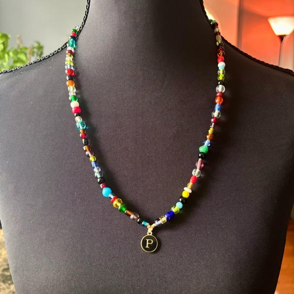 “P” Gold Pendant Beaded Necklace - Picture 1 of 4